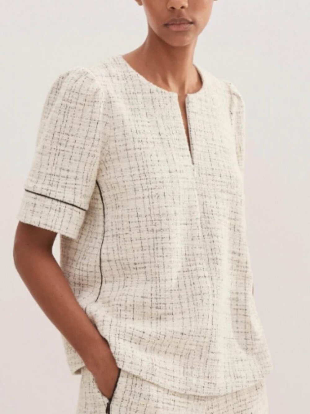Me + Em Tweed Jersey Swing Top